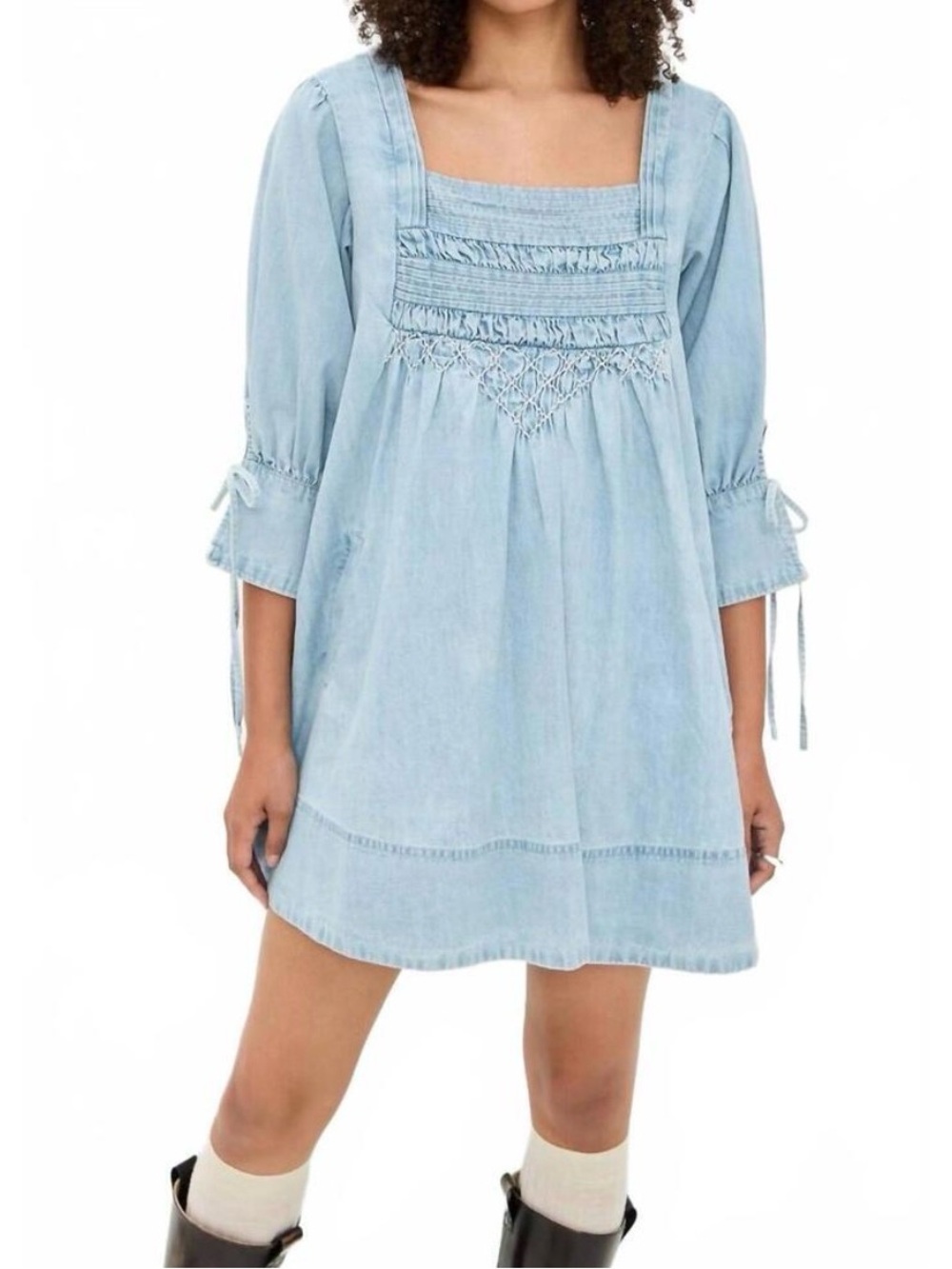 NWT Free People Sonora Denim Mini Dress In Cornflower - Picture 2 of 11